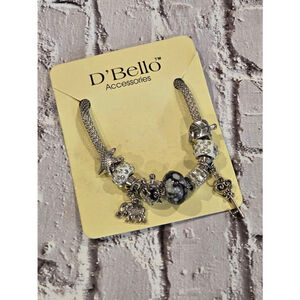 D'Bello Charm Bracelet Silver Black Charms